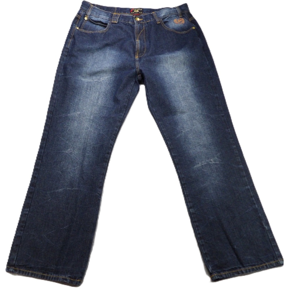 VTG Phat Farm Classic Baggy Jeans Men W40xL34 Blue Y2K Hip Hop Embroidered Denim